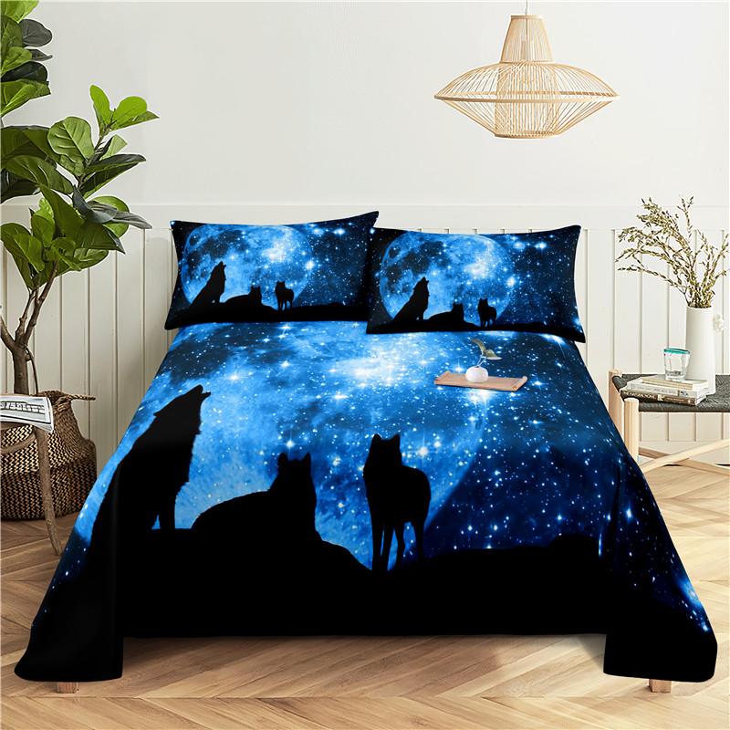 Cartoon Wolves 0.9/1.2/1.5/1.8/2.0m Digital Printing Polyester Bed Flat Sheet With Pillowcase Print Bedding Set