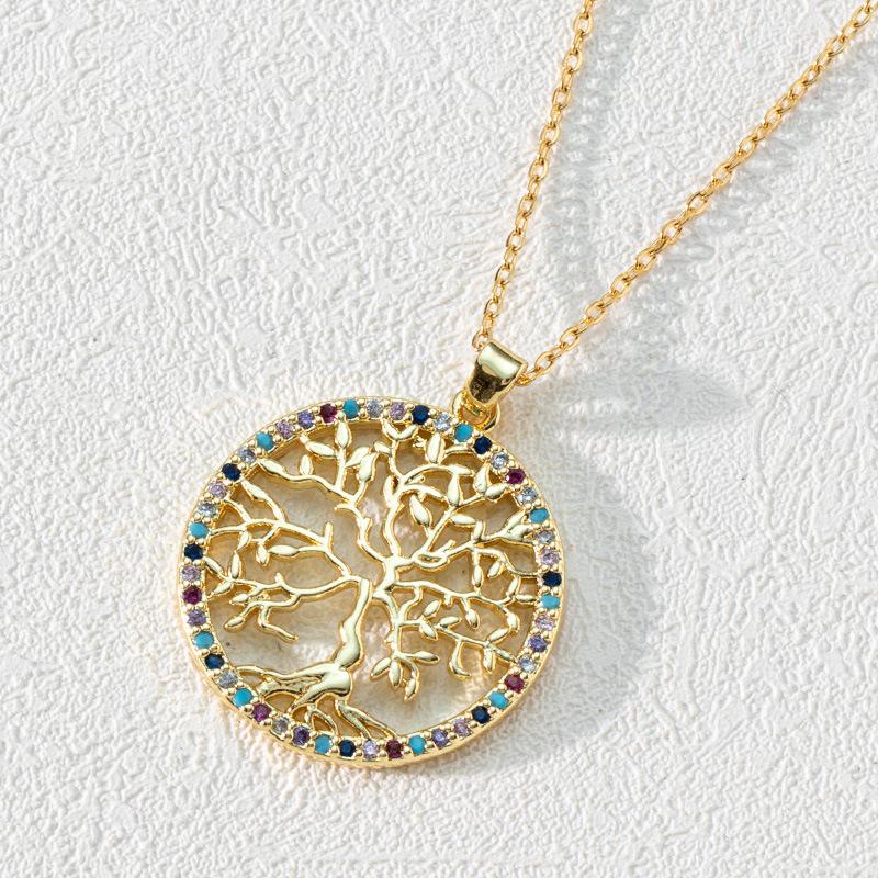 Modische Ausgesägte Lebensbaum Anhänger Halskette Gold Zirkon Schlüsselbein Kette Zarte Damen Halskette