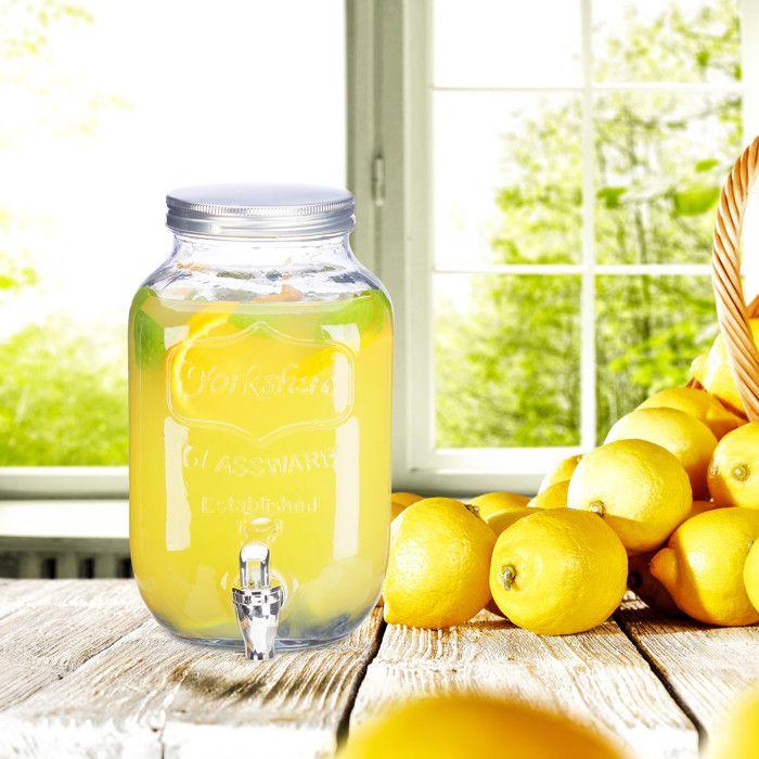 Relaxdays Distributeur De Boisson 3,5 L, Limonade, Carafe Verre Robinet , Retro Vintage, Fontaine Boisson, Transparent
