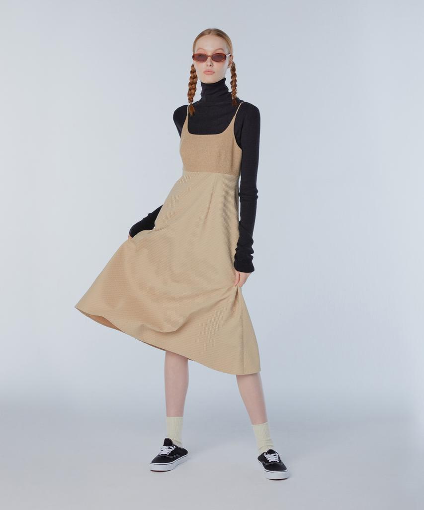 INSTANTFUNK Line Flare Long Dress - Beige