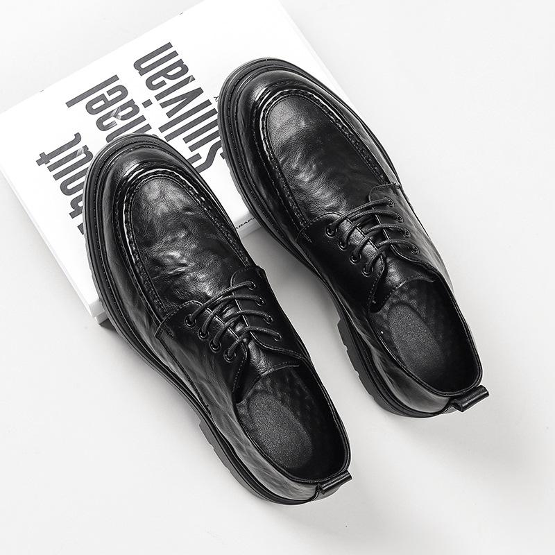 

2025 new leather shoes winter fashion leather business dress shoes retro British style men s leather shoes 85323-W 44 чорний