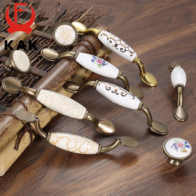 KAK Antique Bronze Ceramic Cabinet Handles Zinc Alloy Drawer Knobs Kitchen Wardrobe Door Pull European Furniture Handle Hardware