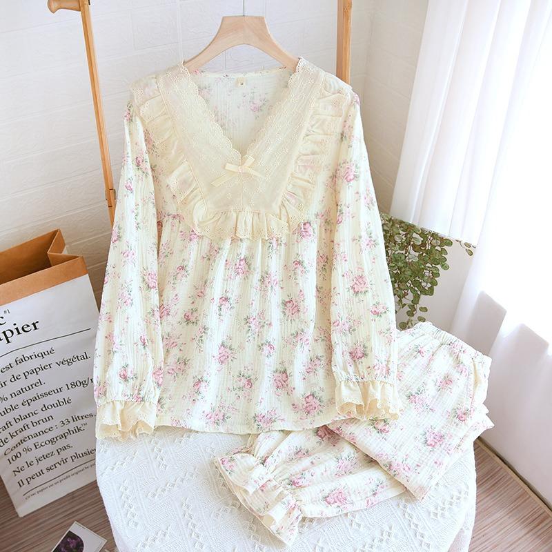 Cute Pajama for Women Loose Sweet Lace Princess Style Soft Cotton Pajamas Skin-friendly Casual Homewear Nightgown