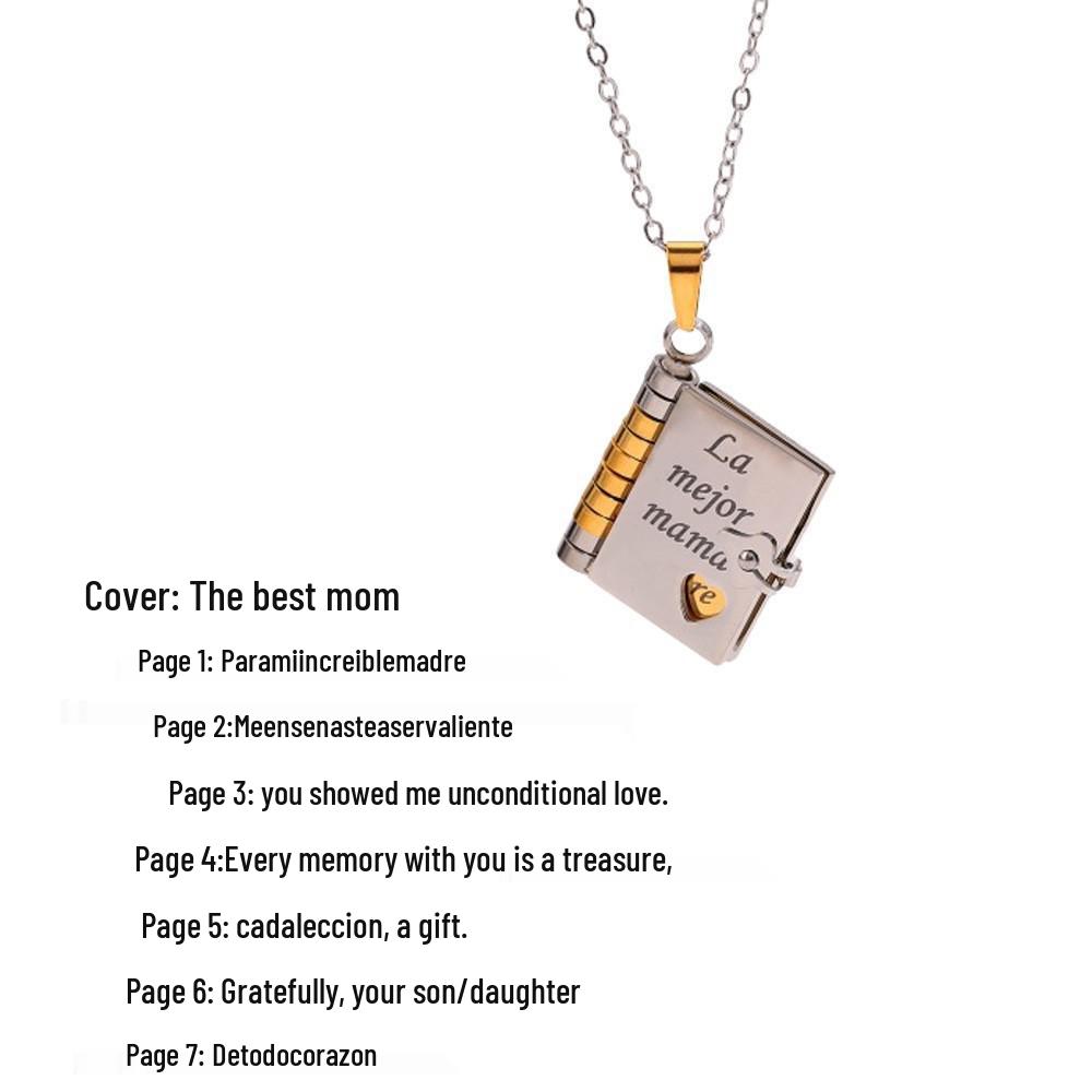 Engraved Titanium Steel Necklace - Fade-Resistant, Emotional Book Pendant, Women's Clavicle Chain Jewelry 