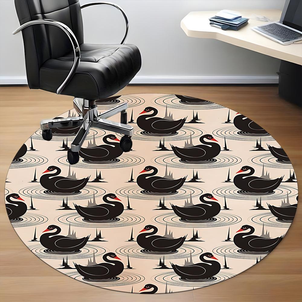 1pc Swan Lake Pattern Office Round Area Rug, Indoor Mat Suitable ForOffice, Under Office Chairs Bedroom Living Room Home Decor, Room Decot045