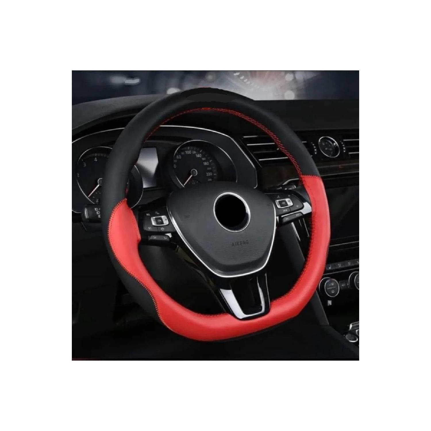 

Прошитый кожаный чехол на руль Красный Черный с рисунком