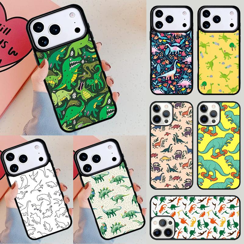 Cute Dino Dinosaur Phone Case For iPhone 17 Air 14 15 13 12 Max Cover For Apple 14 15 16 16e 11 Pro Max Plus