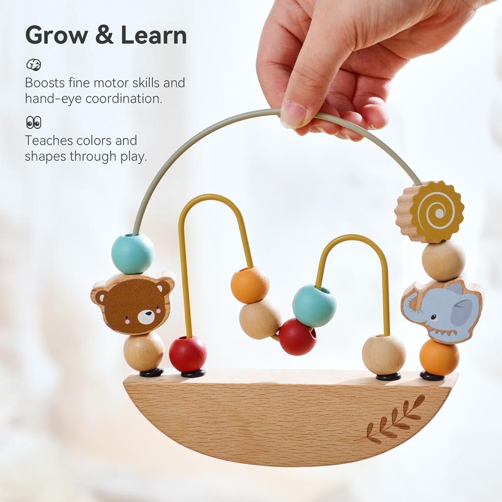 Baby Montessori Toys Wooden Cartoon Animal Beading Game Baby Finger Precision Movement Toys Early Education Toys Threading Toy