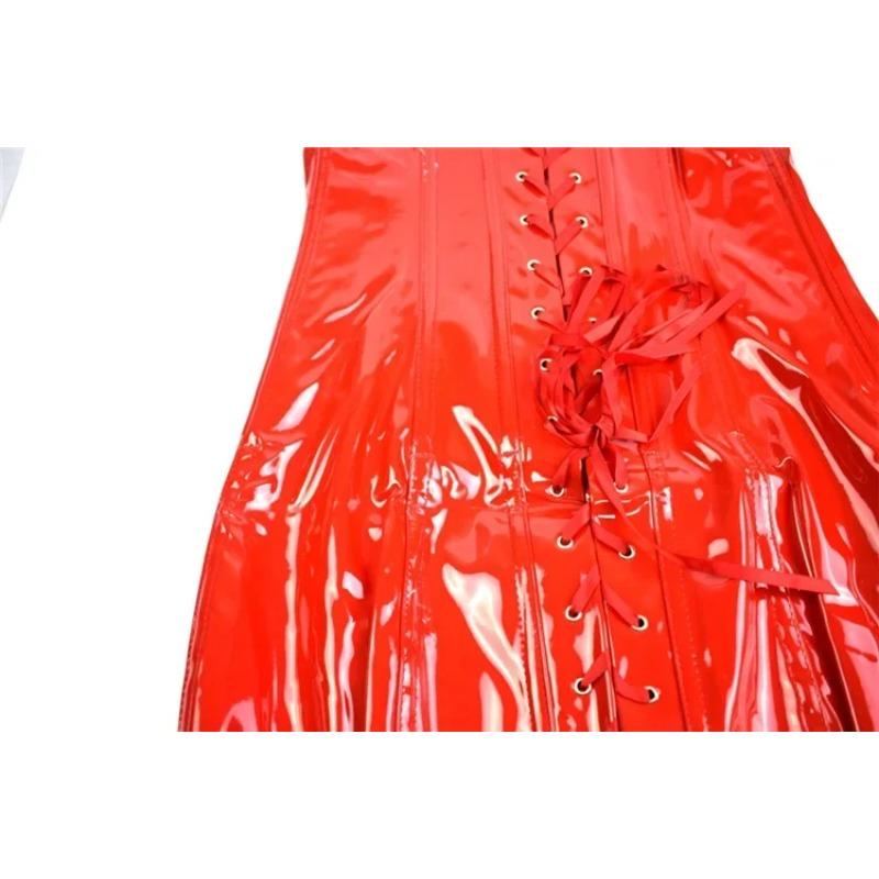 PVC Leather Corset Dress Sexy Women Gothic Punk Long Strapless Torso Bustier Body Slim Club Vinyl Latex Mini Dress