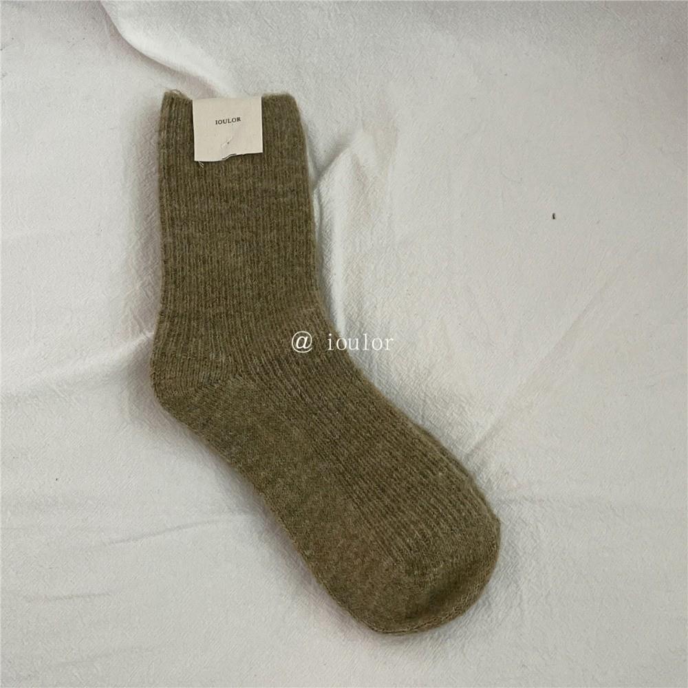 Solid Color Thick Wool Socks Double Needle Crew Socks Warm Merino Wool Socks  For Women