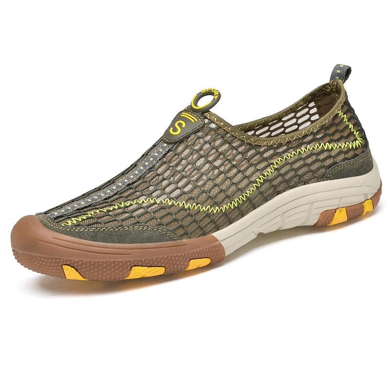 

New Summer Breathable Shoes Simple Mens Mesh Loafers Slip on Sneakers Fashion Casual Male Shoes Lightweight Men Driving Footwear 46 хаки