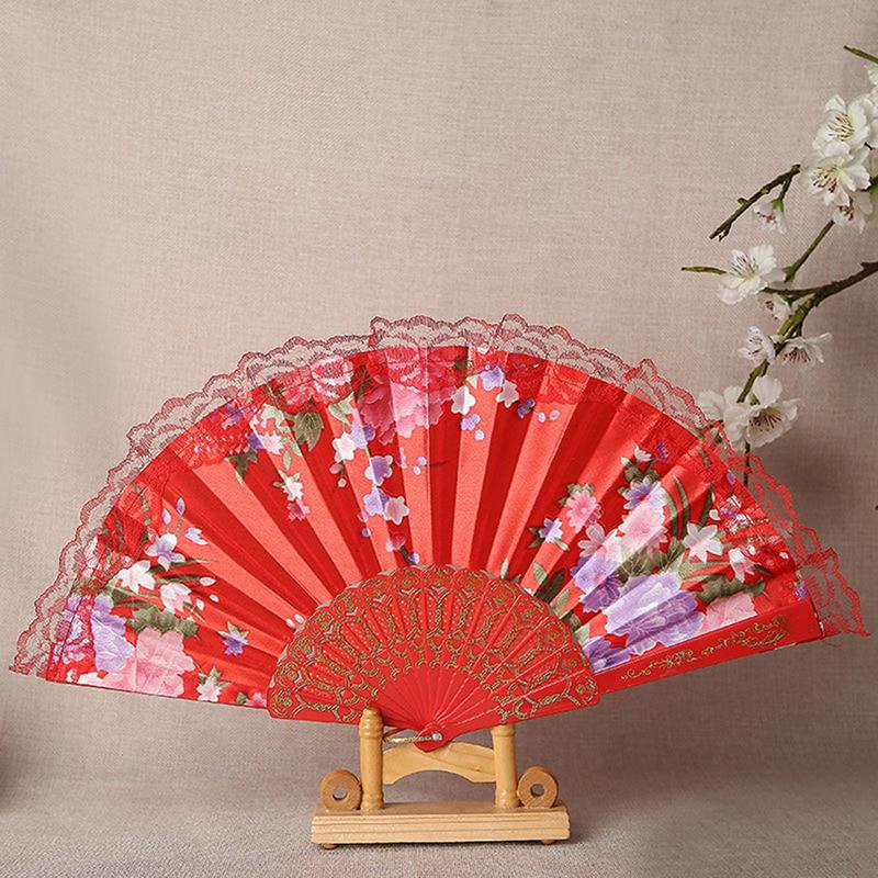 Faltfächer im Vintage-Stil aus Seide und Spitze, Muster im chinesischen Stil, Kunsthandwerk, Geschenk, Heimdekoration, Schmuck, Tanz-Handfächer