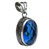 London Blue Topaz Hydro Gemstone Silver Plated Pendant 2.25" J 2043