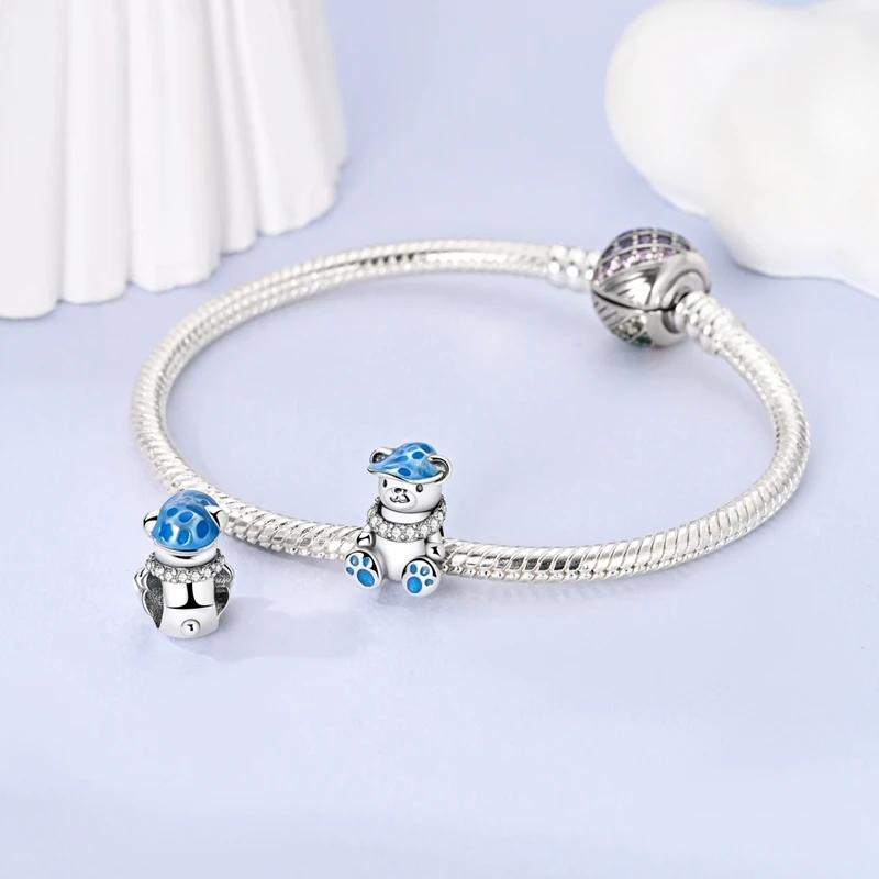 Cute Blue Hip-Hop Bear Charms Copper Original Beads Fit Originalcharms Bracelet Beads Jewelry Gifts For Women