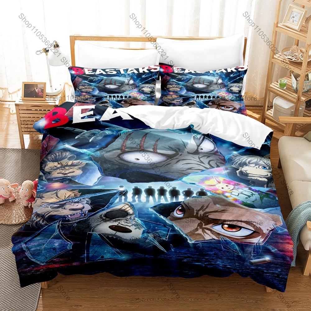 Anime Beastars 3 Pieces Duvet Cover Set Cute Kawaii Bed Set Soft Microfiber Bedding with Pillowcases for Fans Gift