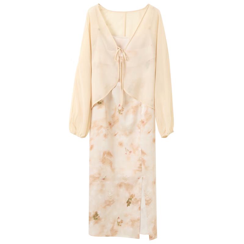 Sancai Plus Size New Chinese Style Two-Piece Blouse & Camisole Dress Set