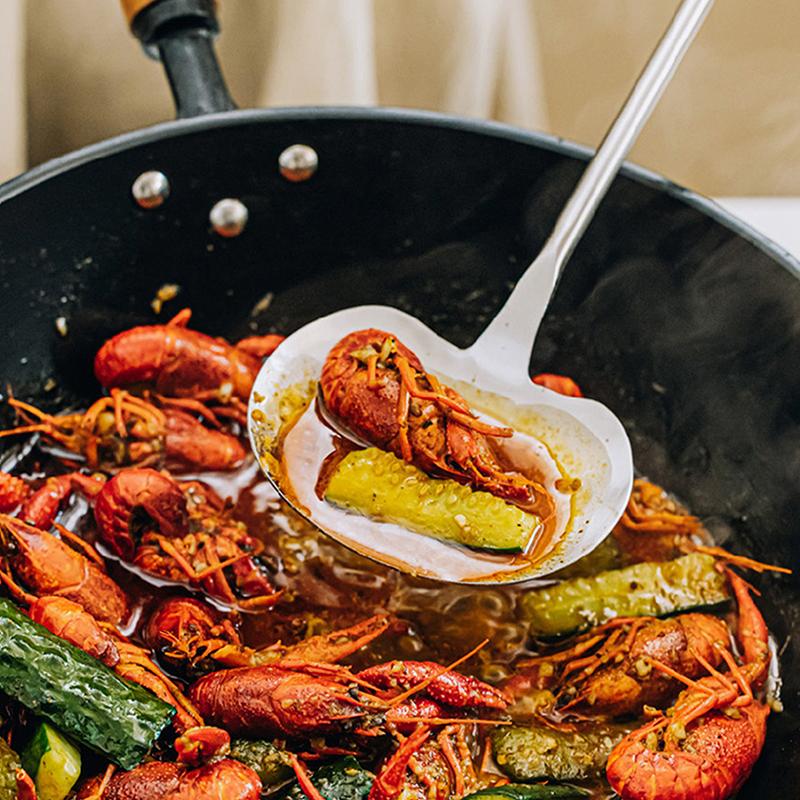 Nerezová špachtle Houbová lopatka s dřevěnou rukojetí Prodloužená vařečka Proti opaření Varná lopatka Kuchyňské náčiní