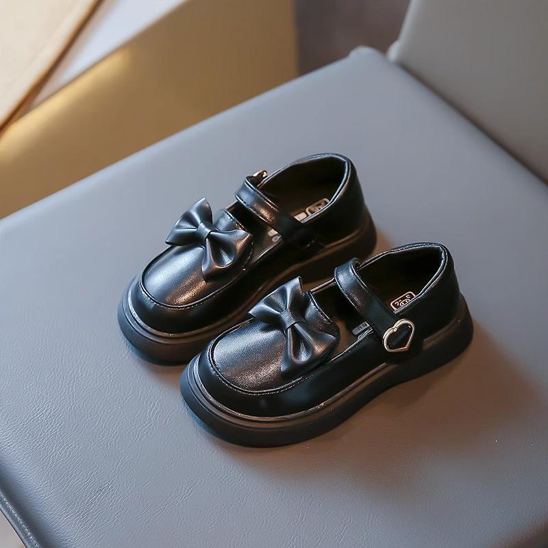 

Туфли для девочек, маленькие кожаные туфли, новые весенне-осенние детские модные туфли принцессы, одиночные туфли для девочек на мягкой подошве с бантом 33 чёрный