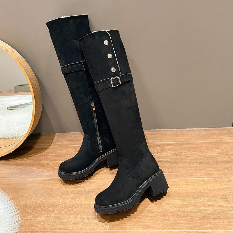 Small snow boots women's 2025 autumn and winter boots with fleece inner height-increasing tube over the knee warm long boots