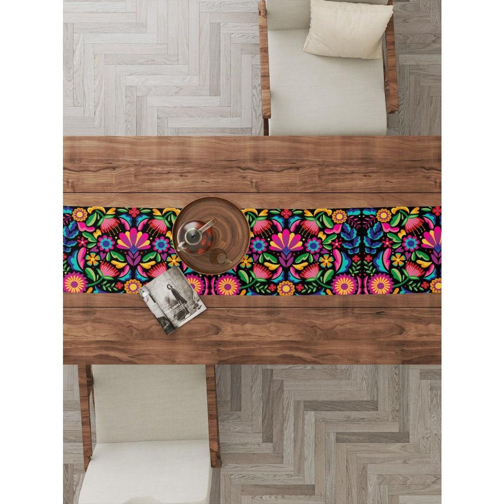 1pc Festive Linen Table Runner, Colorful Mexican Festival Design Tablecloth, Suitable For Home Dining Room And Restaurant, 13"X72"/33cm*183cm