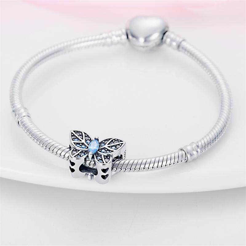 Original Charms  Copper Blue Leaf Butterfly Beads Fit Charms Plata  Bracelets For Women Women Jewelry Making Diy