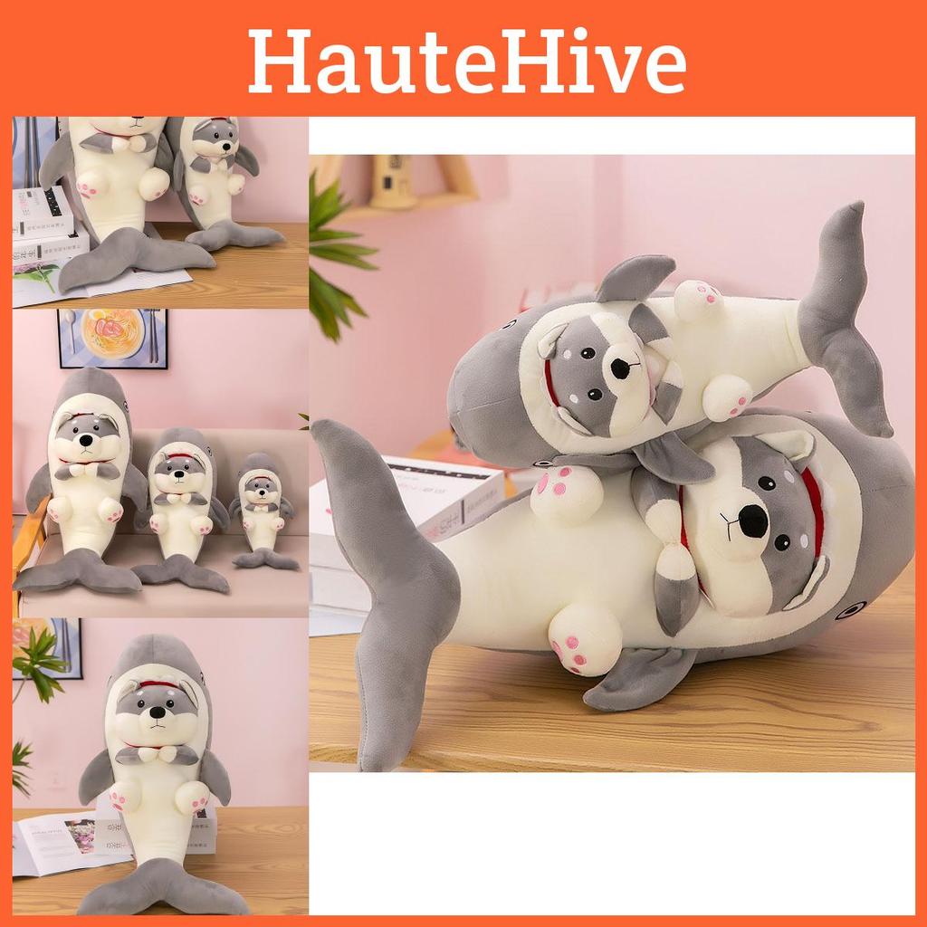 Adorable Shark Dog Plush Toy Grey Soft Short Plush Stuffed Animal Pillow 85cm