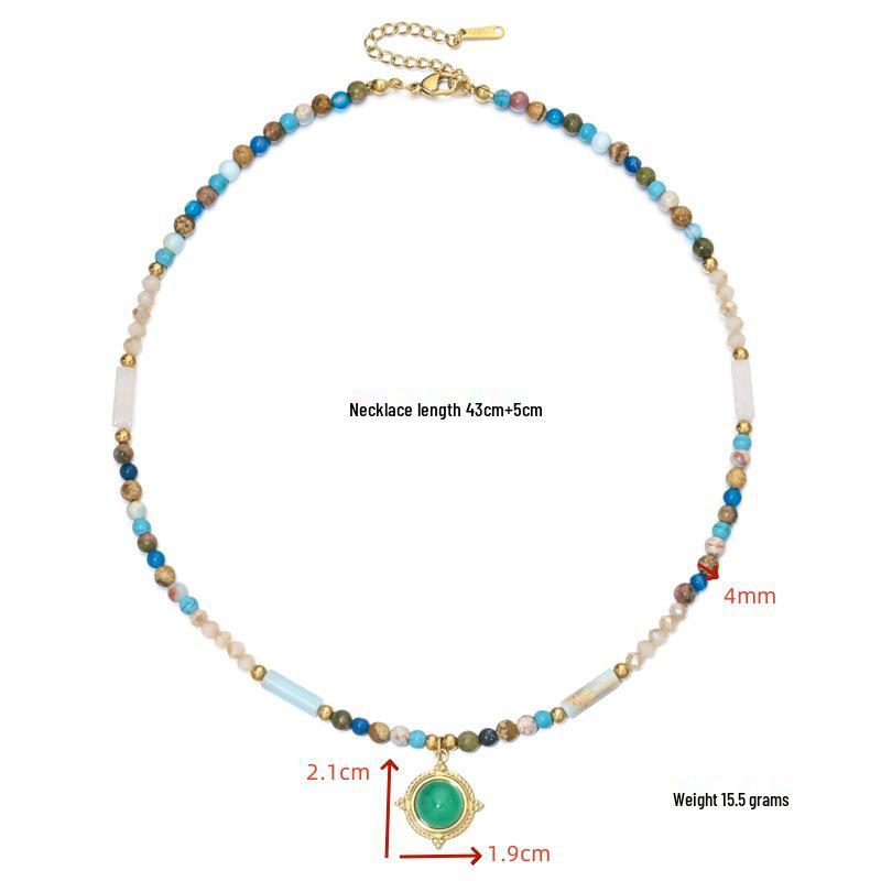 Trendy Natural Stone & Stainless Steel Necklace for Women - Elegant Beaded Clavicle Chain