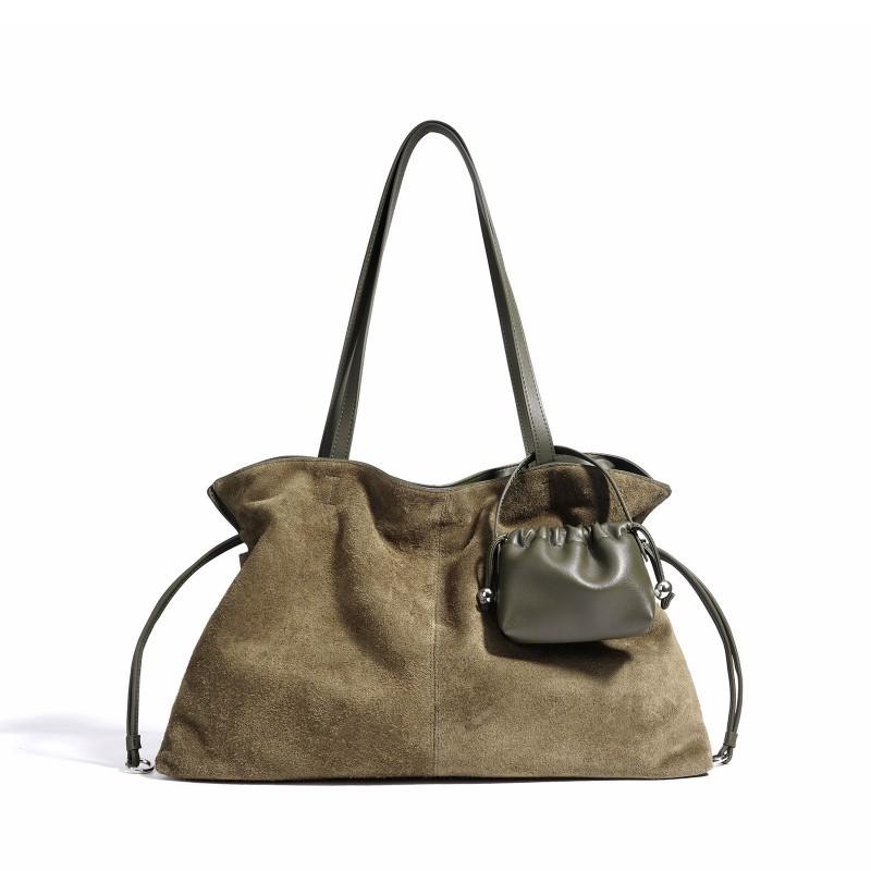 Retro Bag High-quality Leather Suede Hand Shoulder Large-capacity Commuting Tote 45x12x28cm
