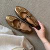 Schafslederversion~ Nische Retro Gold Wort Gürtel Mary Jane Einzelschuhe Damen Flachmund Flachsohlenschuhe Ballerinas Damen