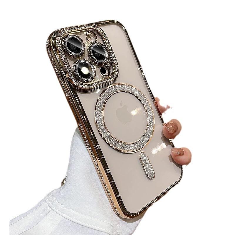 Applicable to iPhone11 glitter edge drill magnetic electroplating mobile phone case Apple 11promax transparent silicone protective case