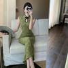 Summer Slim-fitting Dark Flower Festive Disc-buckled Cheongsam Sexy Waist and Thin Chinese Fashion Dress Women's Hip-wrapped Dress