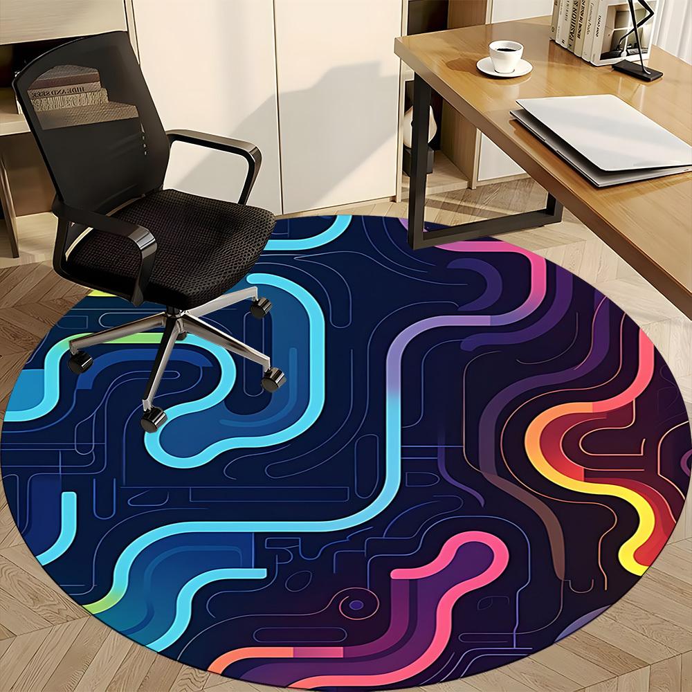 1pc Neon Electronic cyber Office Round Area Rug, Indoor Mat Suitable For Office, Under Office Chairs Bedroom Living Room Home Decor, Room Deco