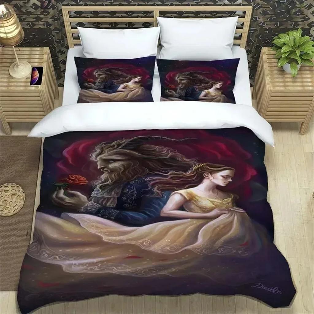 Beauty And The Beast Ultra Soft Breathable Microfiber Quilt Cover With Zipper Closure and Pillowcases Easy Care for Home Decor