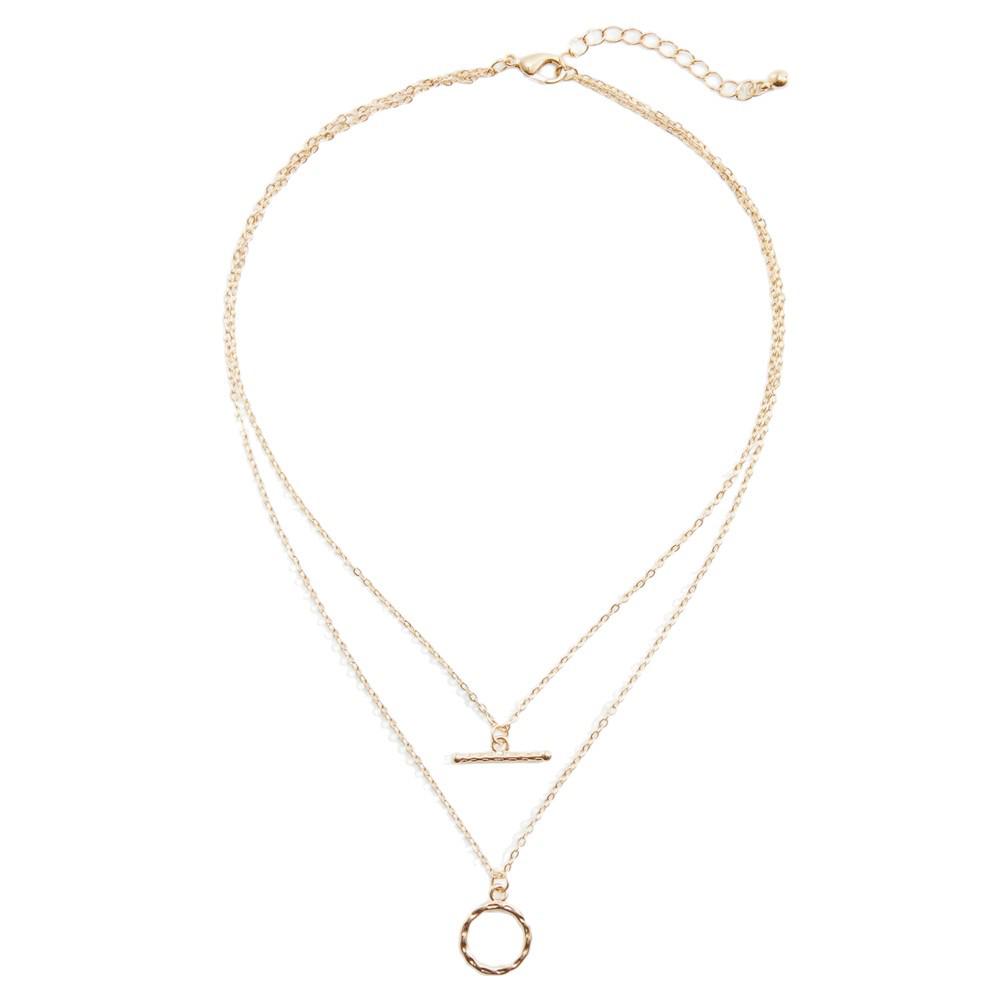 Double Layer Geometric Metal Necklace with OT Buckle - High-End Fashion Accessory