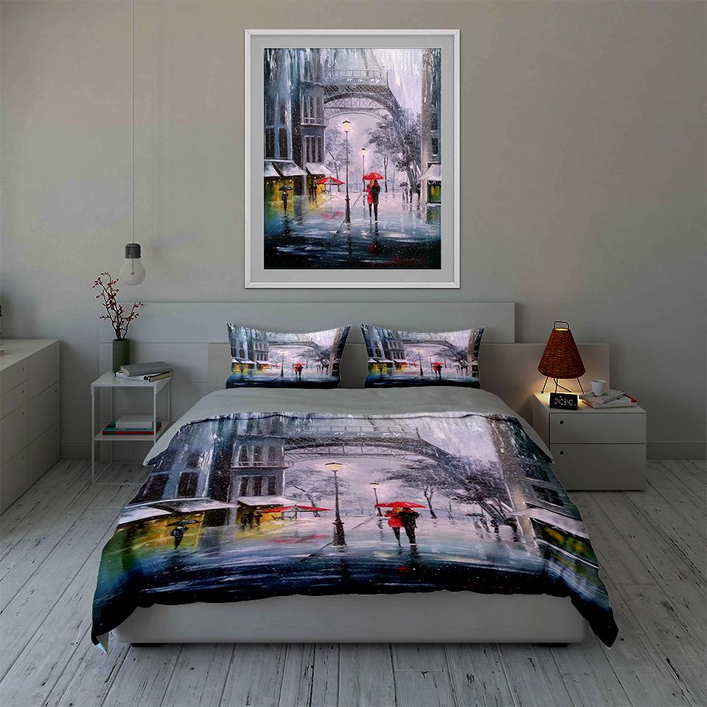 Romantic rainy street Bedding Duvet cover sets Duvet covers Pillowcases gifts (1 * Duvet Cover 2 * Pillowcases, without duvet insert)