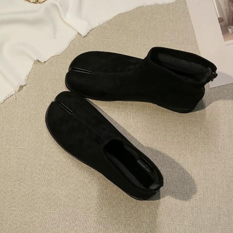 

Версия из коровьей кожи~ нишевые ботильоны с раздвоенным носком, женские новые универсальные ботинки Мартина на толстом каблуке с задней молнией 35