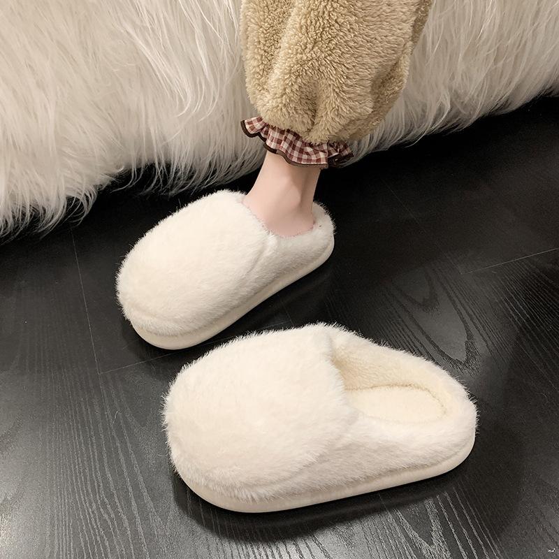 Autumn and winter new home bag head fluffy slippers women's thick bottom piled thickened indoor warm cotton slippers
