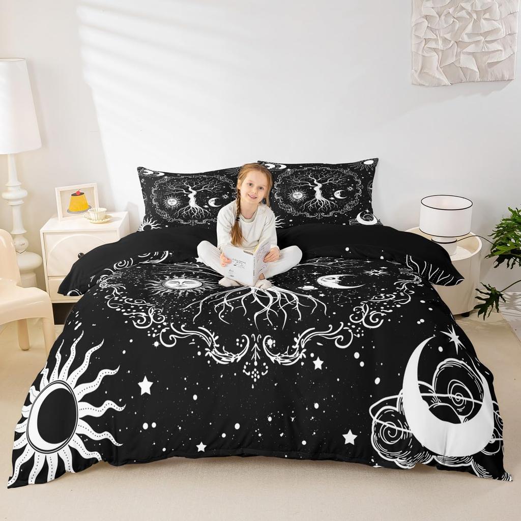 Erosebridal Tree of Life Comforter Cover Sun and Moon Bedding Sets, Gothic Bohemian Duvet Cover Twin 2Pcs Trippy Galaxy Stars Bedding with 1