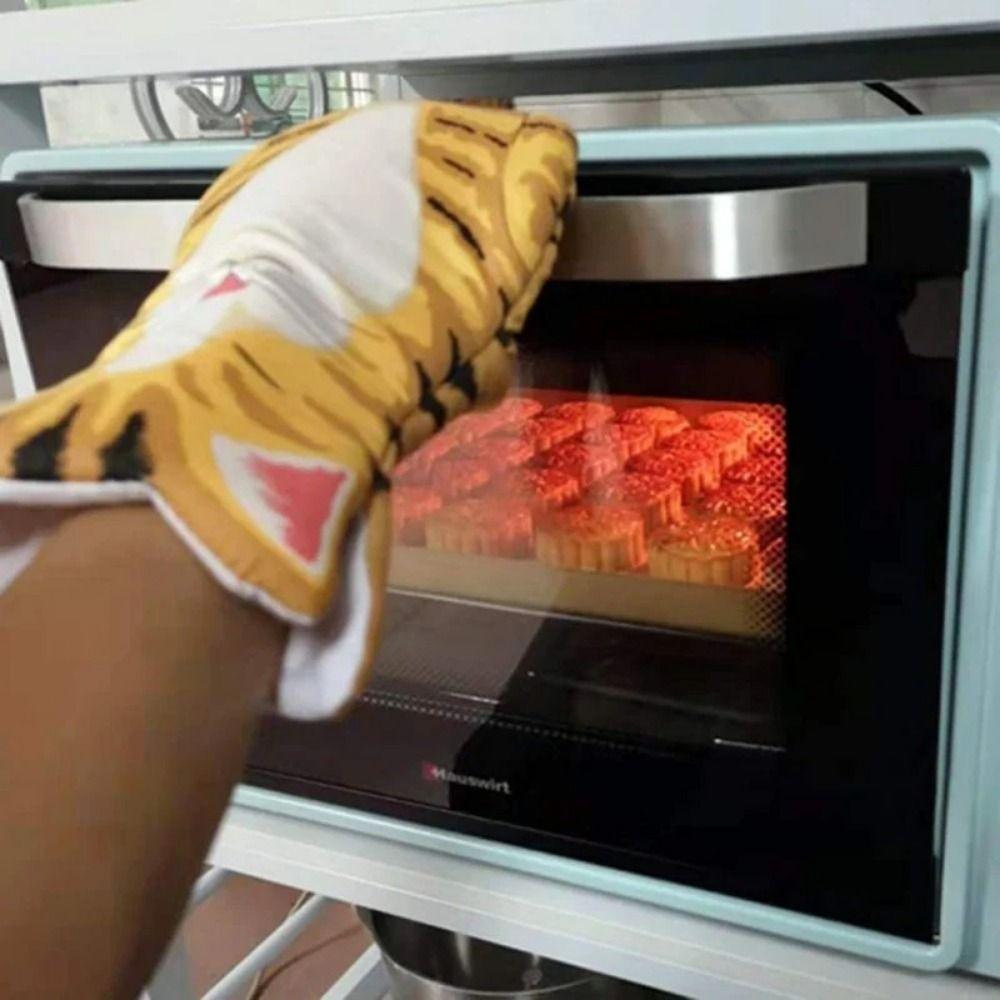 Heat Resistant Cartoon Baking Gloves Non-Slip Kitchen Handschoen Cat Paws Oven Mitts  Grilling