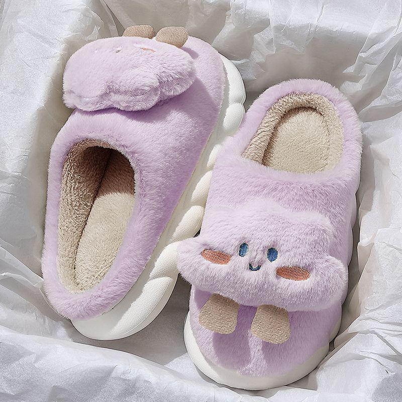 Official Hello Kitty Kuromi Women's Cotton Slippers - Autumn/Winter 2025 Cute Cartoon Plush