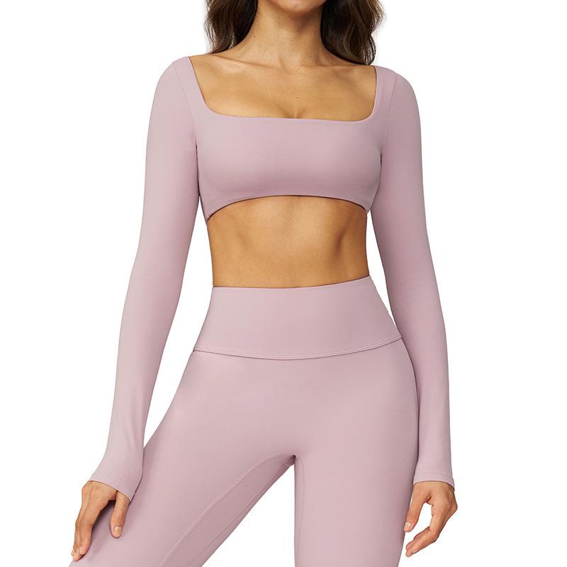 

European & American Sexy Nude Long Sleeve Quick Dry Yoga & Running Sports Tee - Tight-Fitting Fitness Top Medium