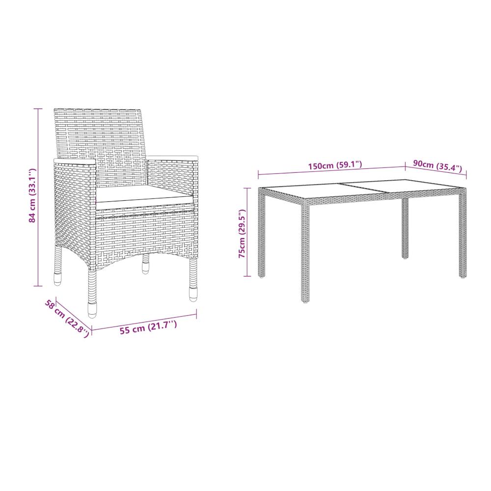 Outdoor Dining Sets 5 Piece Garden Dining Set Poly Rattan And Tempered Glass Black