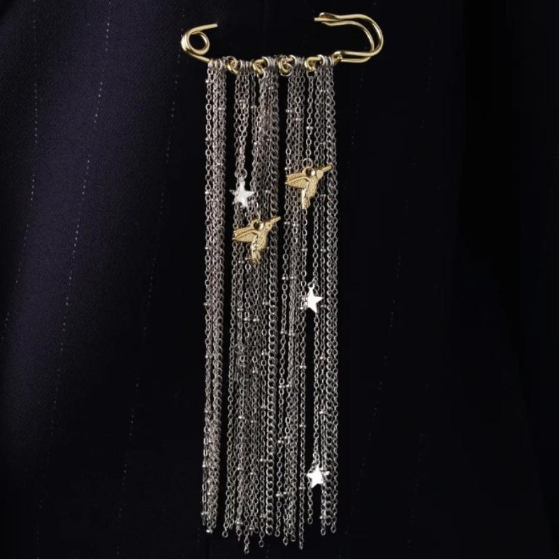 Przesadny Metalowy Łańcuszek Wielokrotne Frędzle Broszki Akcesoria do Ubrań Pięcioramienna Gwiazda Stylowa Przypinka Akcesoria Biżuteria Prezenty