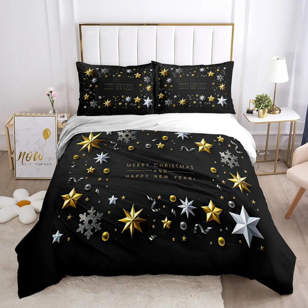 Chirstmas Duvet Cover Kid’s Bedroom 3D Cartoon Merry Chirstmas Twin Bedding Set Polyester Santa Claus Happy New Year Quilt Cover
