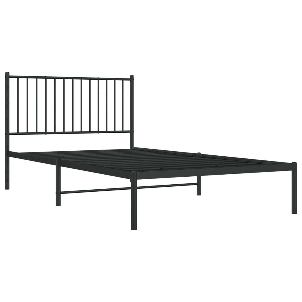 Metal Bed Frame with Headboard Black 107 x 203 cm