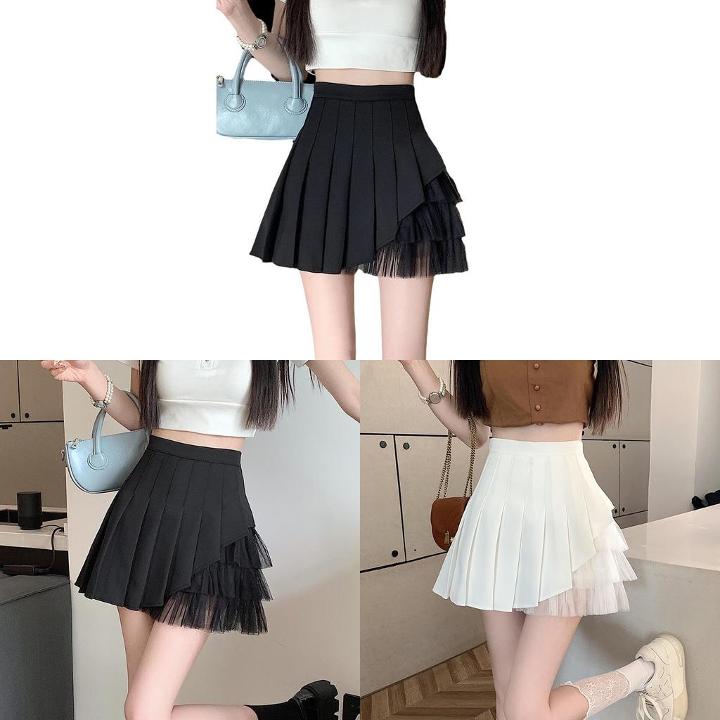 Polyester Pleated Mini Skirt For Women With Mesh Fabric Summer Fashion For Streetwear