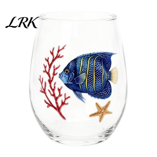 Küstendesign Tumbler Handgefertigter Glasbecher, Einzigartiger Aufdruck mit Meerestier-Motiv für Eiskaffee Cocktails Bar Tumbler, Dekorative Glasware Nautisch