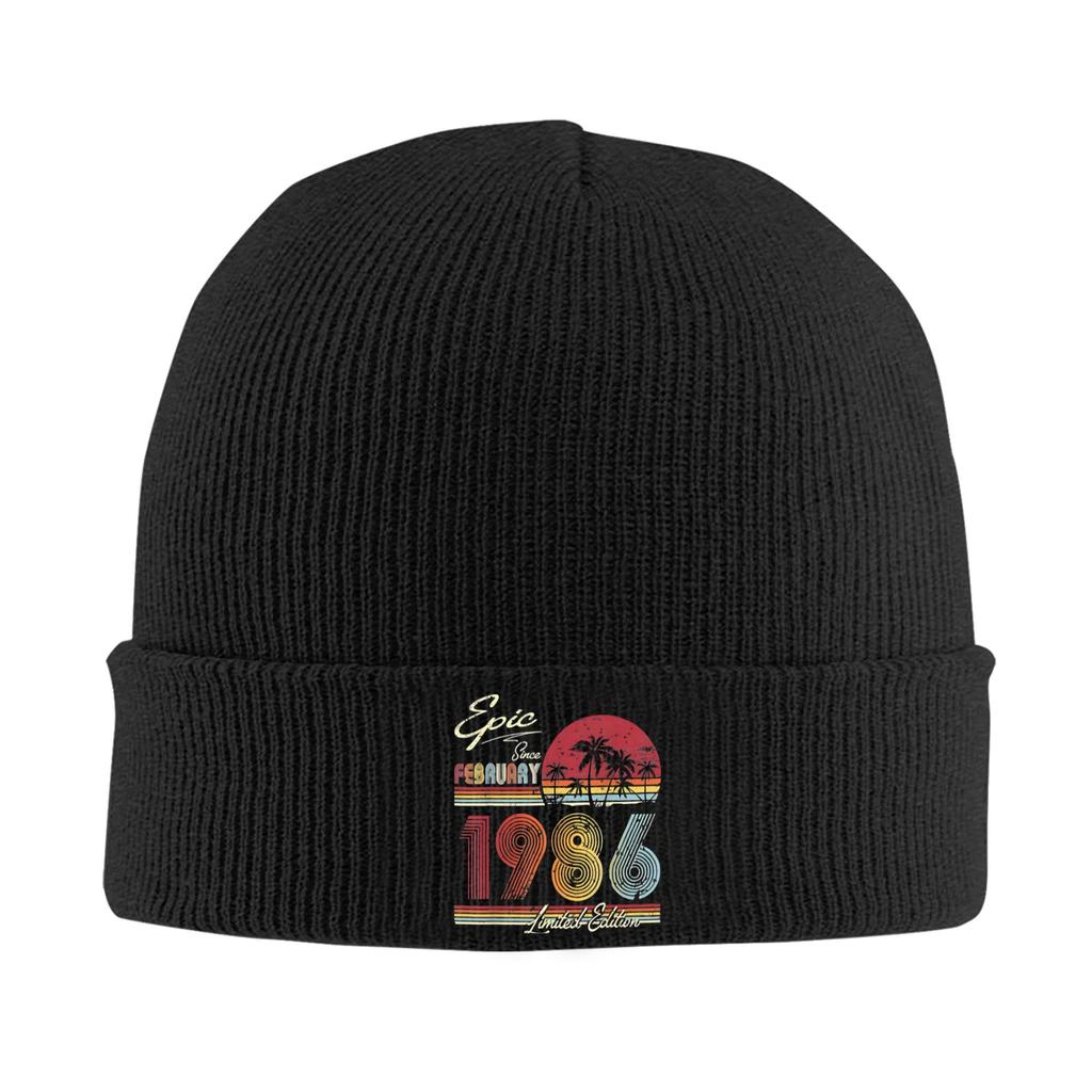 Born in 1986 vintage age 40 years old funny 40th birthday Rib Knit Cuffed Beanie For Unisex  Warm Knitted Skull Cap