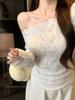 Slim Fit One-Shoulder Long-Sleeve T-Shirt for Women - Sexy Korean Style Autumn/Winter Top