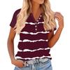 Women's Fashionable Casual V-neck Button-down Striped Print Short-sleeved Top For Summer